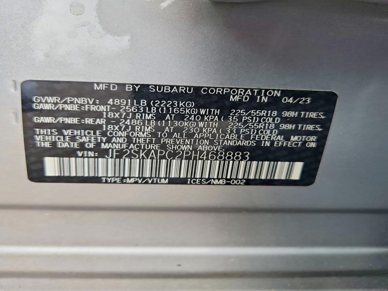 50984966 :رقم المزاد ، JF2SKAPC2PH468883 vin ، 2023 Subaru Forester مزاد بيع