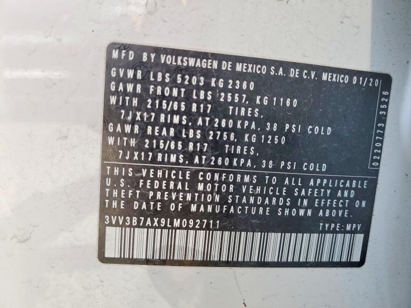 Aukcja sprzedaży 2020 Volkswagen Tiguan, vin: 3VV3B7AX9LM092711, numer aukcji: 49082596