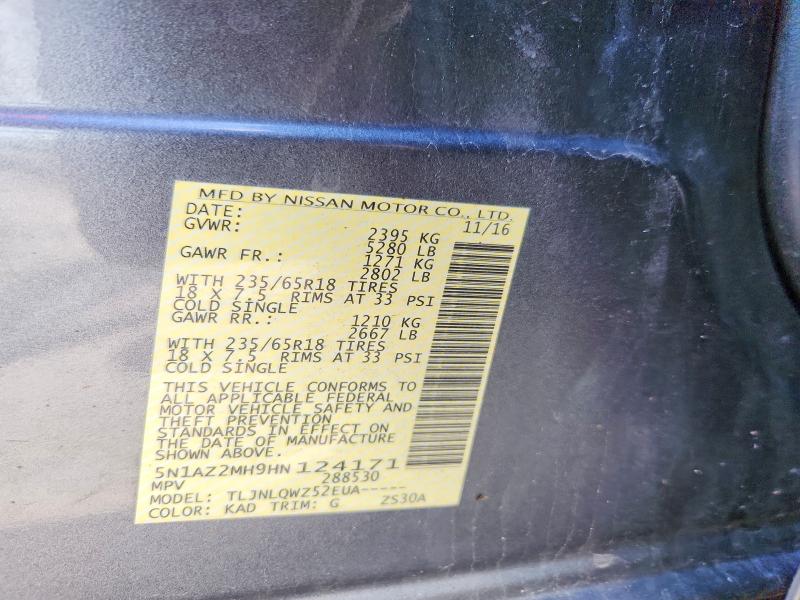 Продаж на аукціоні авто 2017 Nissan Murano, vin: 5N1AZ2MH9HN124171, номер лоту: 50361516