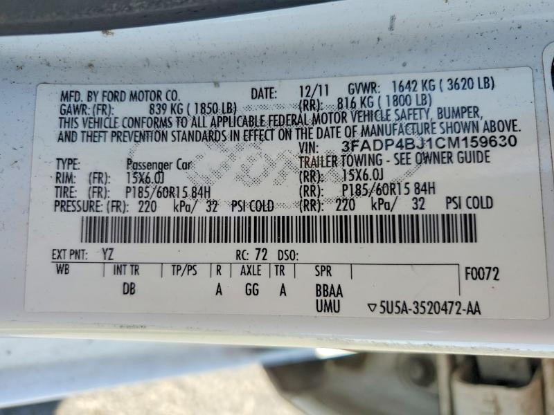 2012 Ford Fiesta მანქანა იყიდება აუქციონზე, vin: 3FADP4BJ1CM159630, აუქციონის ნომერი: 49505306