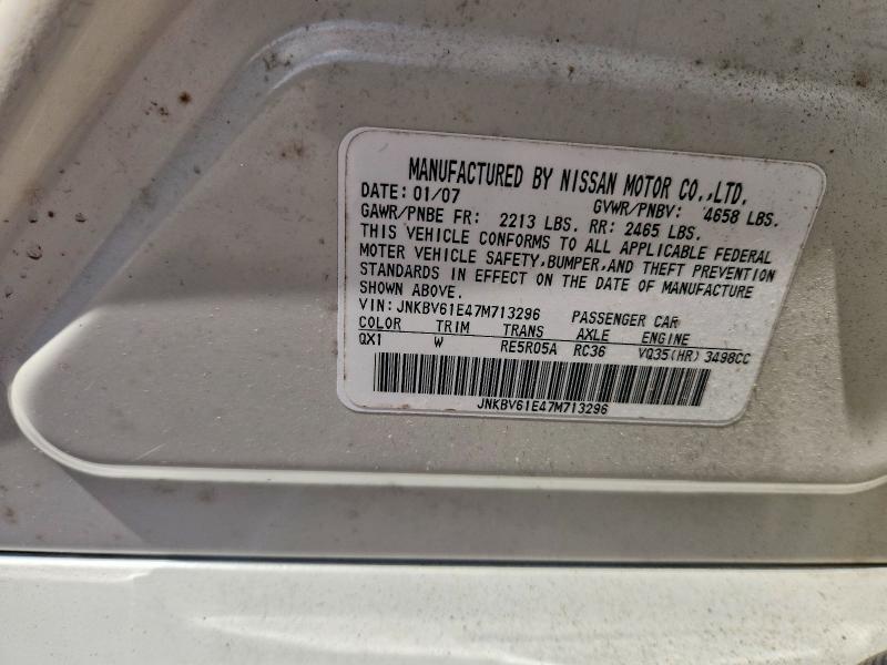 Aukcja sprzedaży 2007 Infiniti G35, vin: JNKBV61E47M713296, numer aukcji: 51010006
