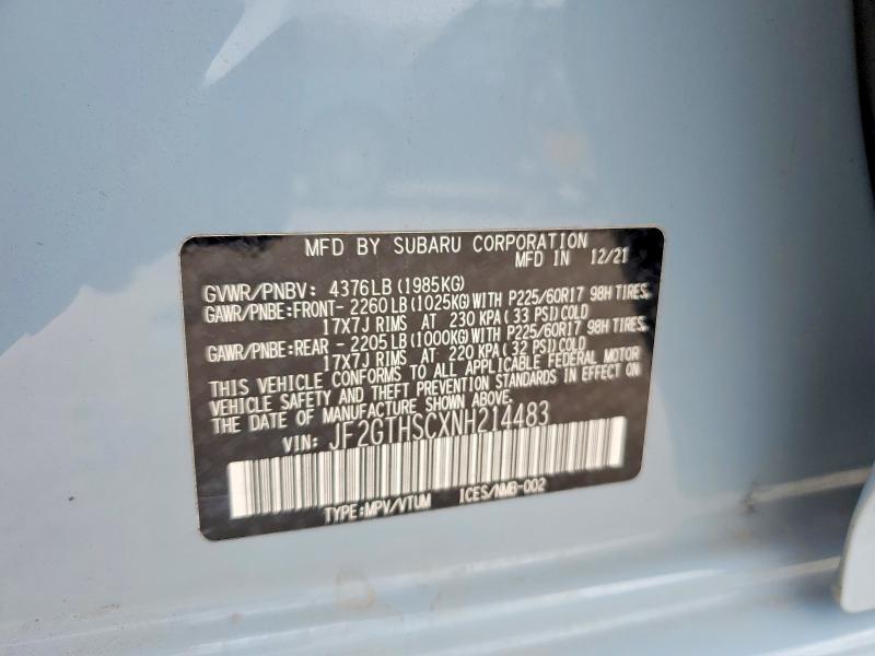 Aukcja sprzedaży 2022 Subaru Crosstrek, vin: JF2GTHSCXNH214483, numer aukcji: 48315496