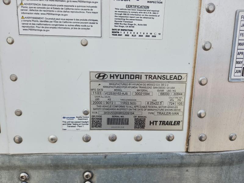 Продаж на аукціоні авто 2024 Hyundai Translead Inc Trailers, vin: 3H3V532K8RS209194, номер лоту: 49261066