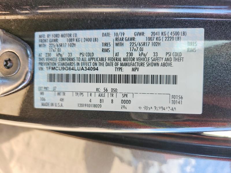 Aukcja sprzedaży 2020 Ford Escape, vin: 1FMCU9G64LUA34094, numer aukcji: 49486036
