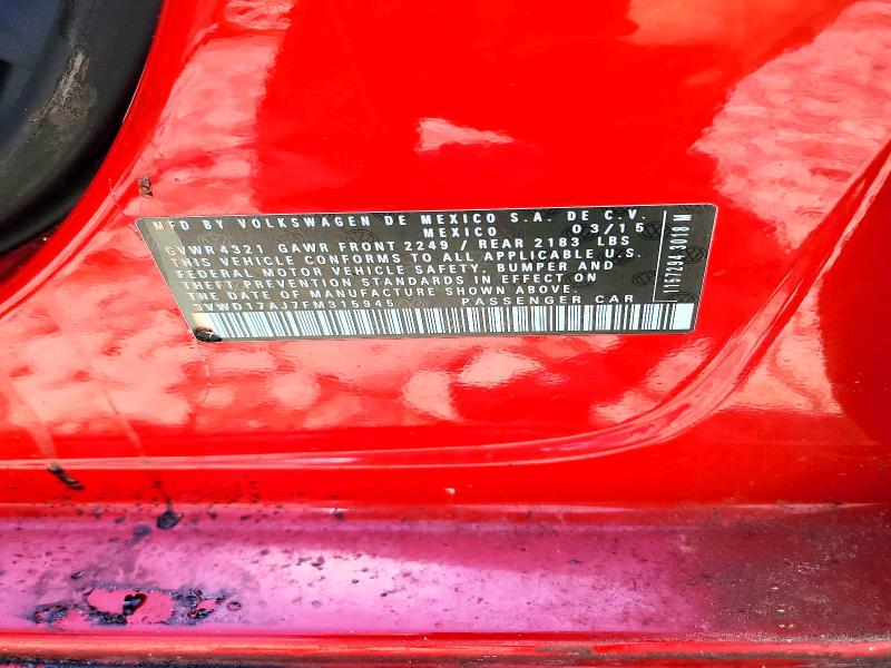 52029076 :رقم المزاد ، 3VWD17AJ7FM315945 vin ، 2015 Volkswagen Jetta مزاد بيع