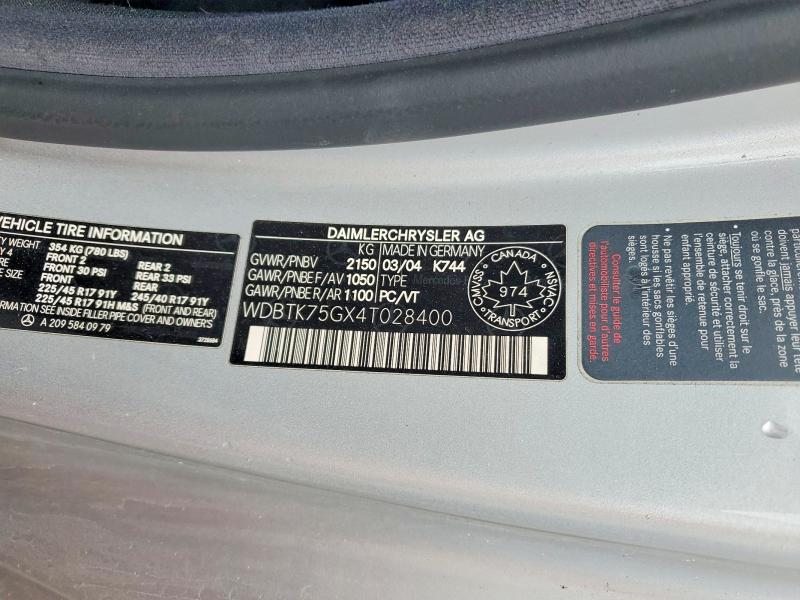 Продажа на аукционе авто 2004 Mercedes-benz Clk, vin: WDBTK75GX4T028400, номер лота: 47881776