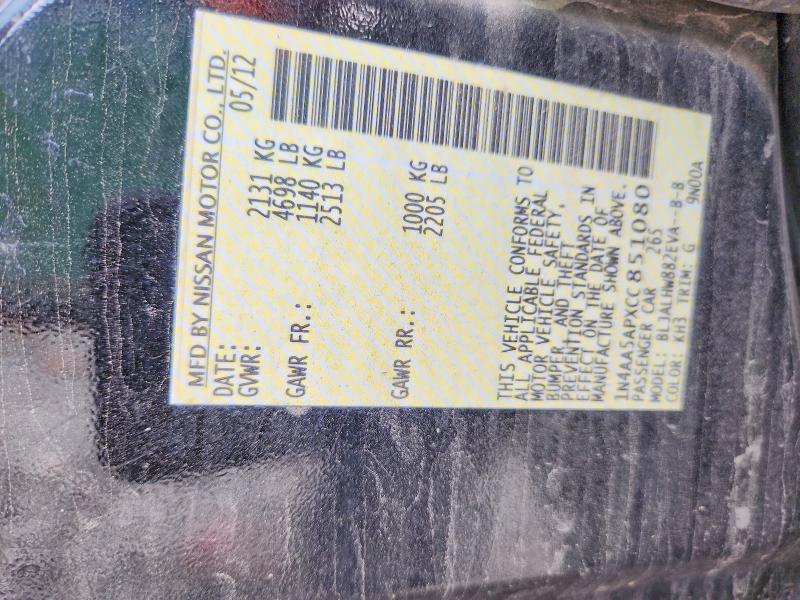 48591426 :رقم المزاد ، 1N4AA5APXCC851080 vin ، 2012 Nissan Maxima مزاد بيع