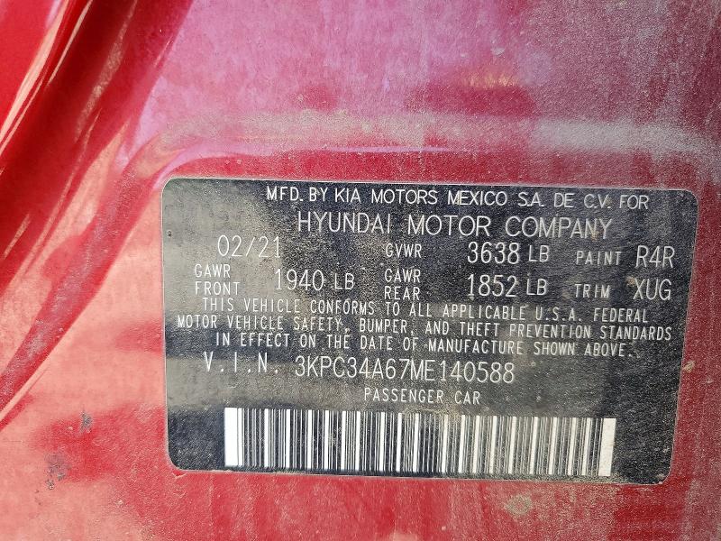 Продажа на аукционе авто 2021 Hyundai Accent, vin: 3KPC34A67ME140588, номер лота: 49335956
