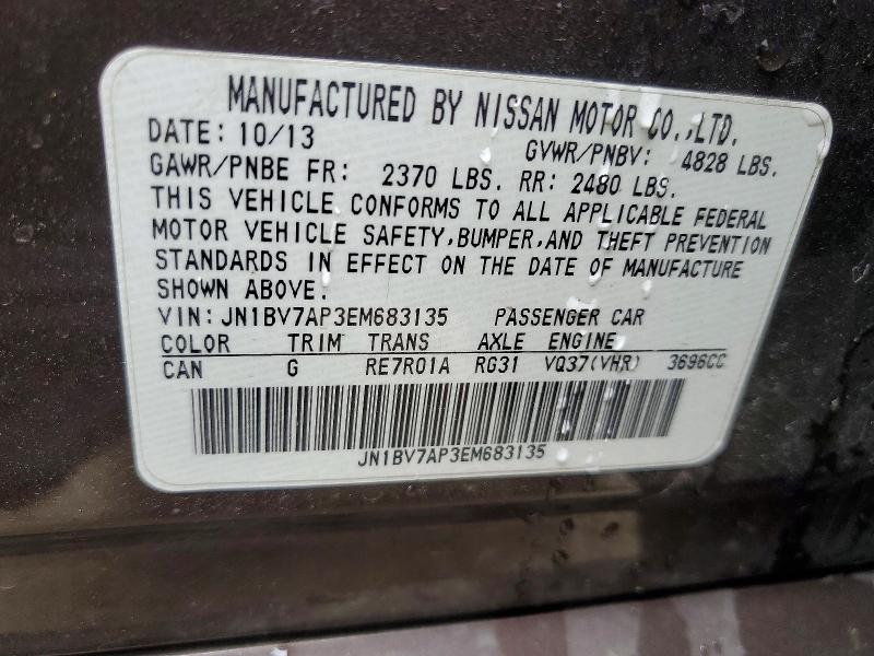 2014 Infiniti Q50 მანქანა იყიდება აუქციონზე, vin: JN1BV7AP3EM683135, აუქციონის ნომერი: 50787406