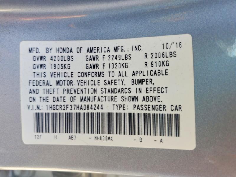 Aukcja sprzedaży 2017 Honda Accord, vin: 1HGCR2F37HA084244, numer aukcji: 50738726