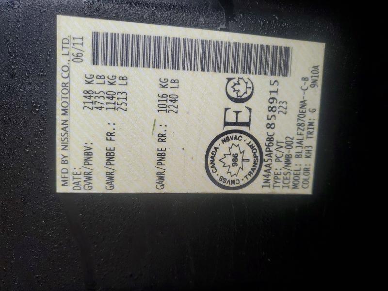 49399626 :رقم المزاد ، 1N4AA5AP6BC858915 vin ، 2011 Nissan Maxima مزاد بيع