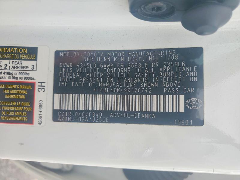 51031676 :رقم المزاد ، 4T4BE46K49R120742 vin ، 2009 Toyota Camry مزاد بيع