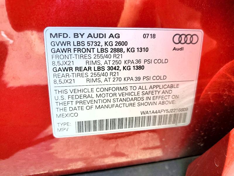 Продаж на аукціоні авто 2018 Audi Sq5, vin: WA1A4AFY5J2216809, номер лоту: 50500526