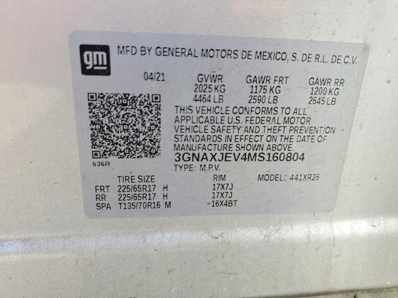 Продажа на аукционе авто 2021 Chevrolet Equinox, vin: 3GNAXJEV4MS160804, номер лота: 78661145