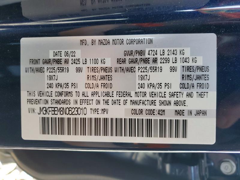 50054326 :رقم المزاد ، JM3KFBEM8N0623010 vin ، 2022 Mazda Cx-5 مزاد بيع