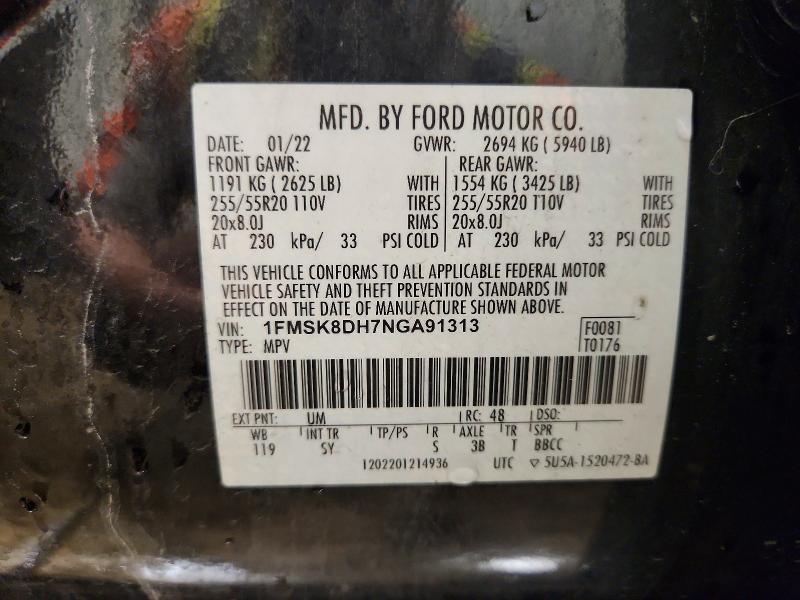 Aukcja sprzedaży 2022 Ford Explorer, vin: 1FMSK8DH7NGA91313, numer aukcji: 51499486