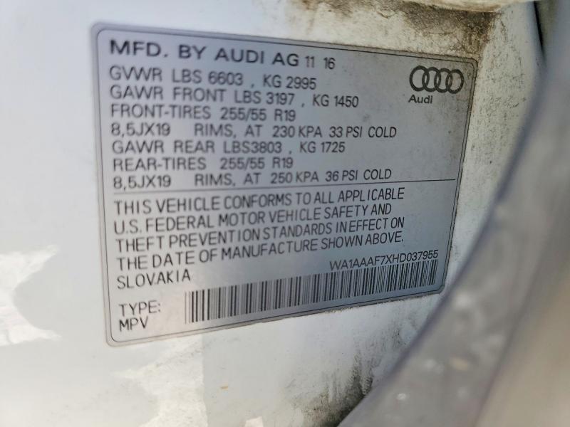 Продажа на аукционе авто 2017 Audi Q7, vin: WA1AAAF7XHD037955, номер лота: 48601106