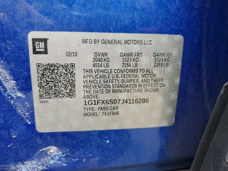 51671836 :رقم المزاد ، 1G1FX6S07J4116286 vin ، 2018 Chevrolet Bolt Ev مزاد بيع