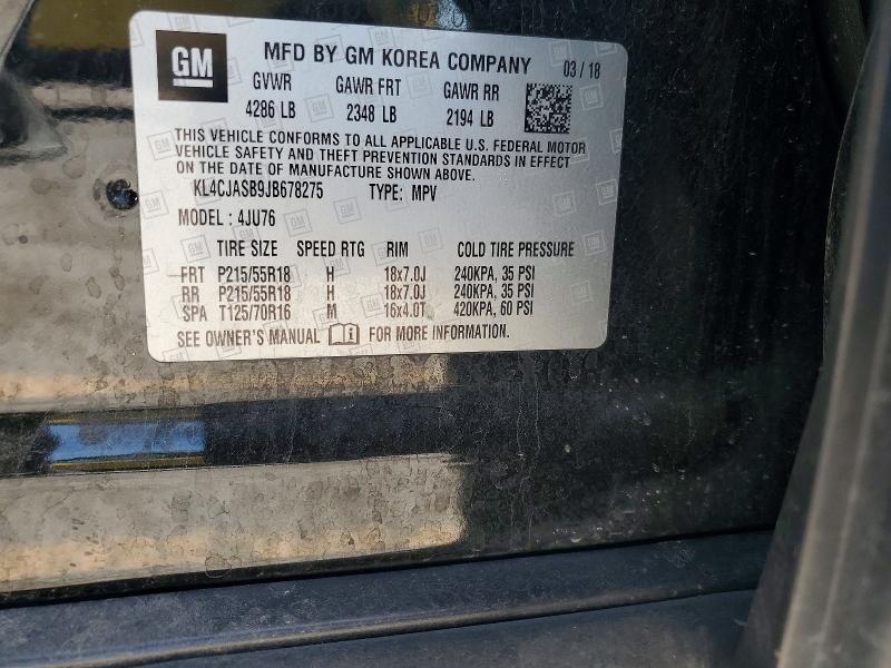 2018 Buick Encore მანქანა იყიდება აუქციონზე, vin: KL4CJASB9JB678275, აუქციონის ნომერი: 48850176