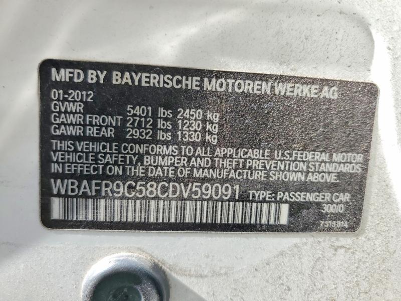 2012 Bmw 550 მანქანა იყიდება აუქციონზე, vin: WBAFR9C58CDV59091, აუქციონის ნომერი: 51903106