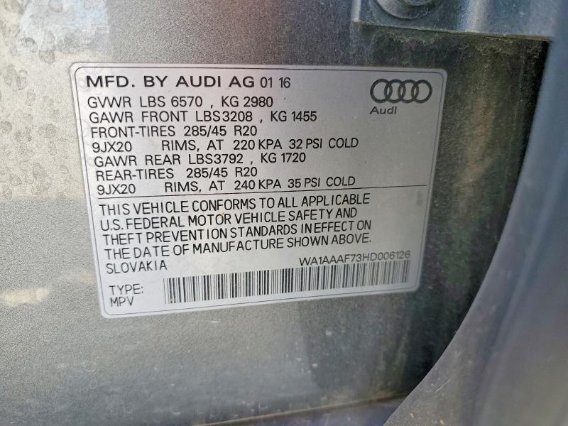 Продаж на аукціоні авто 2017 Audi Q7, vin: WA1AAAF73HD006126, номер лоту: 49669186