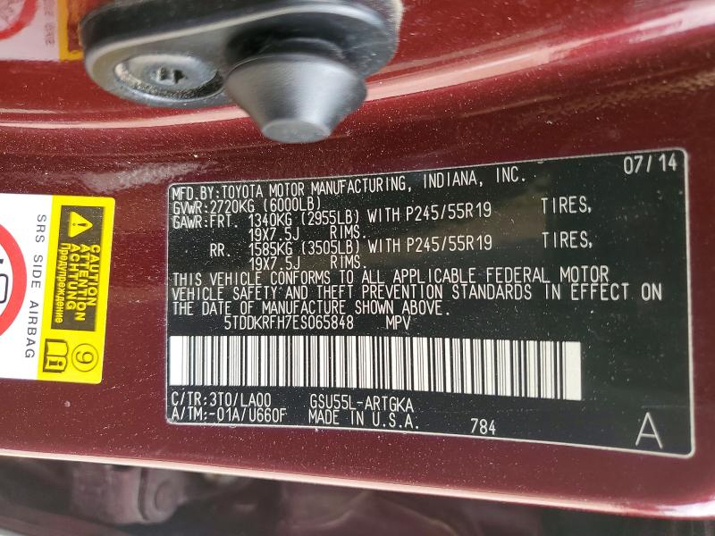 Aukcja sprzedaży 2014 Toyota Highlander, vin: 5TDDKRFH7ES065848, numer aukcji: 49937896
