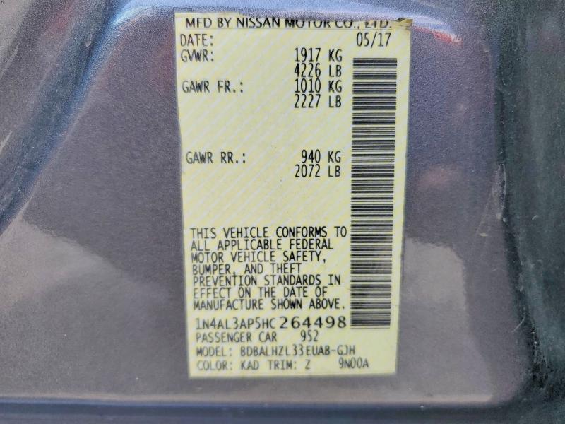 2017 Nissan Altima მანქანა იყიდება აუქციონზე, vin: 1N4AL3AP5HC264498, აუქციონის ნომერი: 48401876