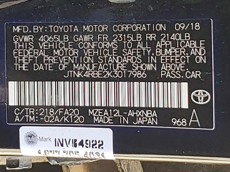 2019 Toyota Corolla Hatchback მანქანა იყიდება აუქციონზე, vin: JTNK4RBE2K3017986, აუქციონის ნომერი: 51672606