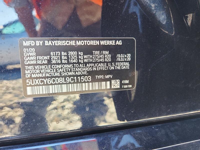 51066906 :رقم المزاد ، 5UXCY6C08L9C11503 vin ، 2020 Bmw X6 مزاد بيع