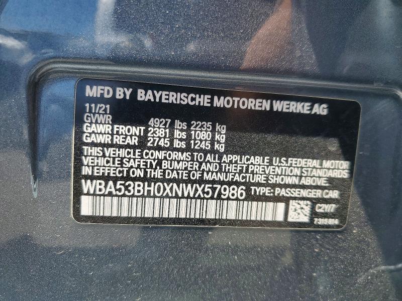 51199346 :رقم المزاد ، WBA53BH0XNWX57986 vin ، 2022 Bmw 530 مزاد بيع