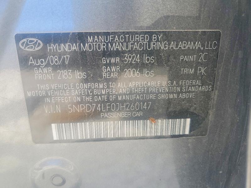 Продажа на аукционе авто 2018 Hyundai Elantra, vin: 5NPD74LF0JH260147, номер лота: 50506066