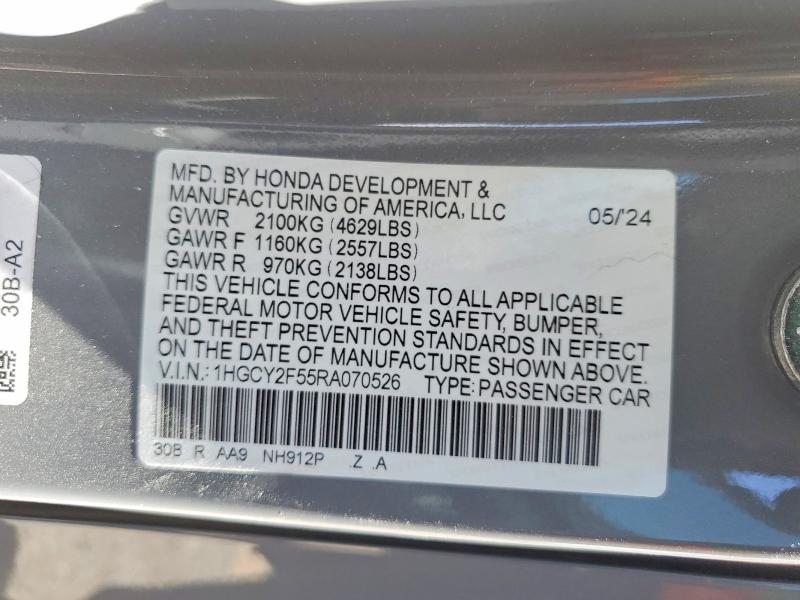Продаж на аукціоні авто 2024 Honda Accord, vin: 1HGCY2F55RA070526, номер лоту: 51563156