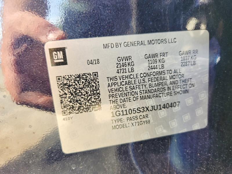 Aukcja sprzedaży 2018 Chevrolet Impala, vin: 1G1105S3XJU140407, numer aukcji: 50114356