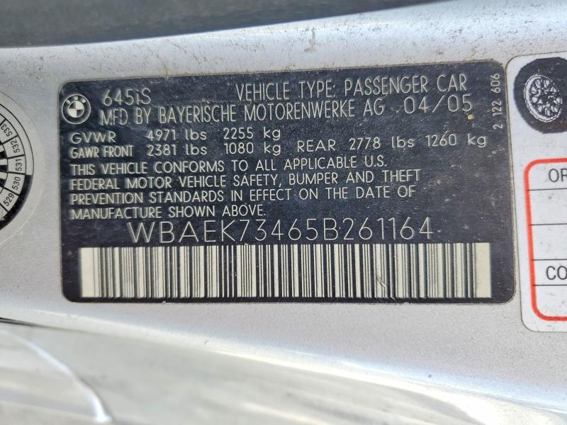 Продажа на аукционе авто 2005 Bmw 645, vin: WBAEK73465B261164, номер лота: 51003486