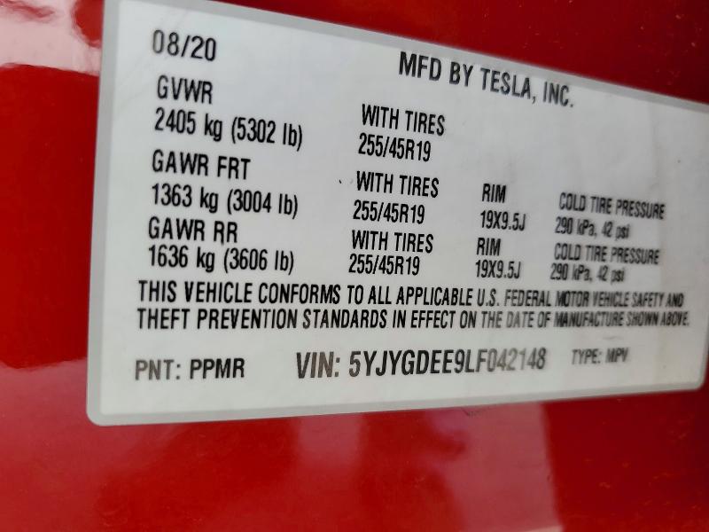 Продаж на аукціоні авто 2020 Tesla Model Y, vin: 5YJYGDEE9LF042148, номер лоту: 49541196