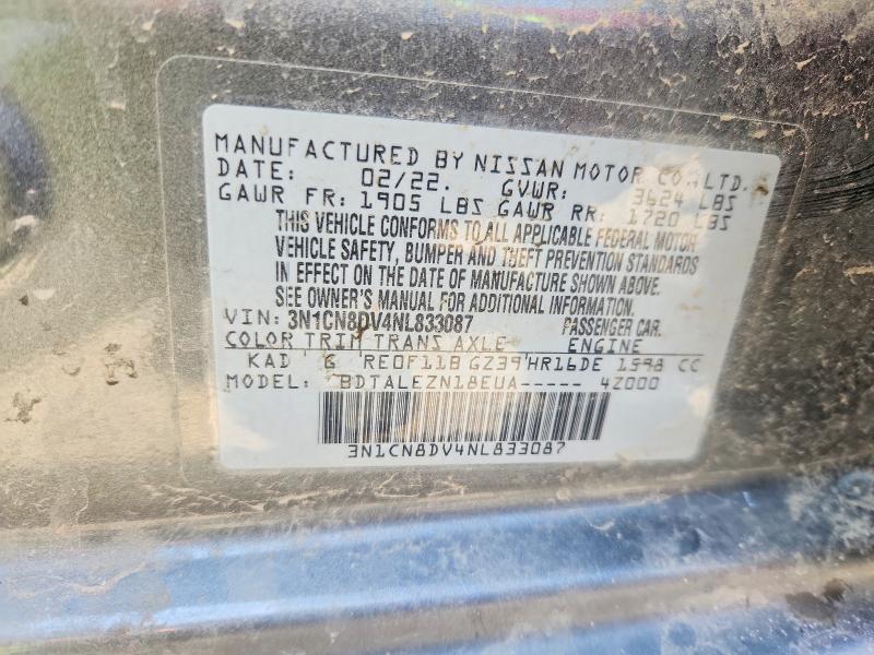 Продаж на аукціоні авто 2022 Nissan Versa, vin: 3N1CN8DV4NL833087, номер лоту: 51298986