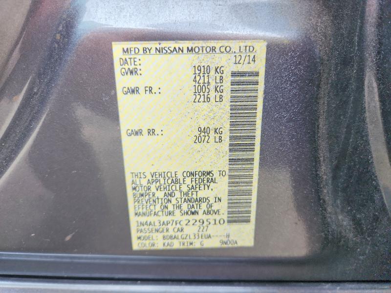 Продажа на аукционе авто 2015 Nissan Altima, vin: 1N4AL3AP7FC229510, номер лота: 48345236