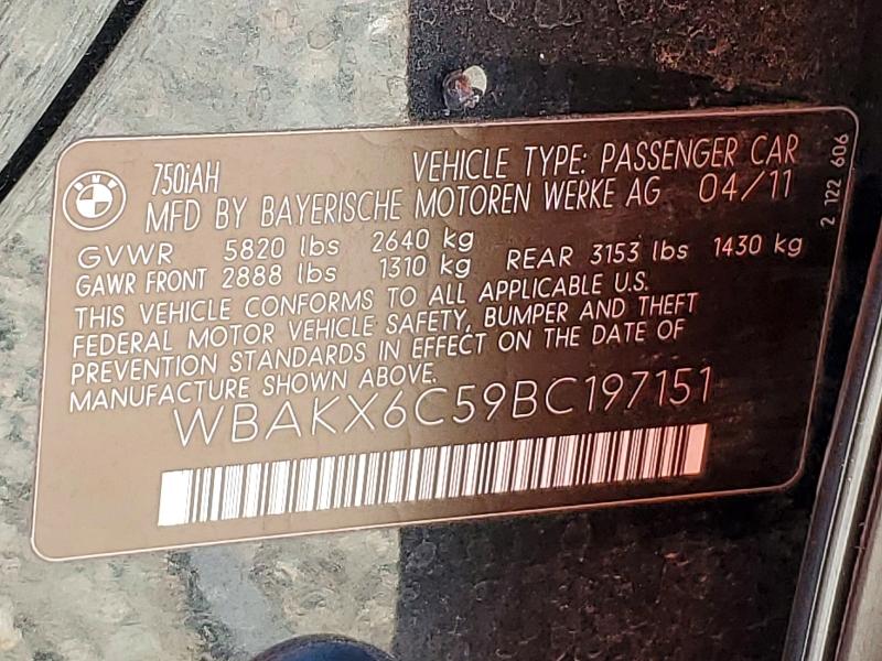 Продаж на аукціоні авто 2011 Bmw 750, vin: WBAKX6C59BC197151, номер лоту: 52014686