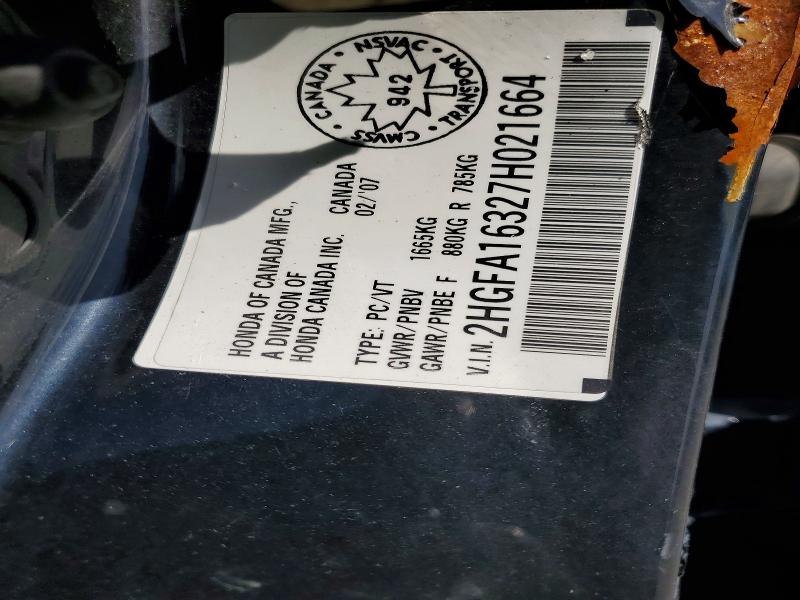 2007 Honda Civic მანქანა იყიდება აუქციონზე, vin: 2HGFA16327H021664, აუქციონის ნომერი: 46491916