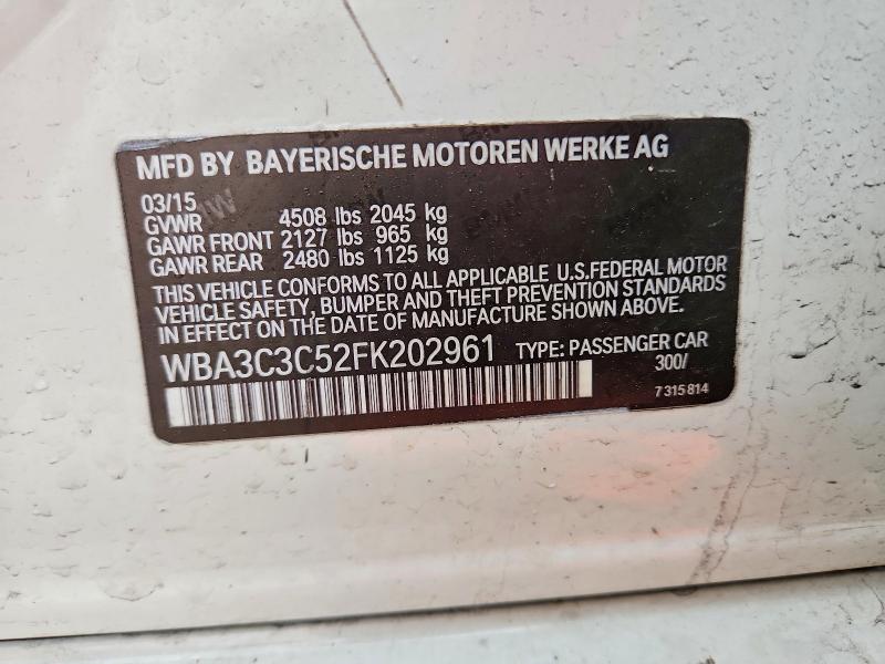 47007606 :رقم المزاد ، WBA3C3C52FK202961 vin ، 2015 Bmw 320 مزاد بيع