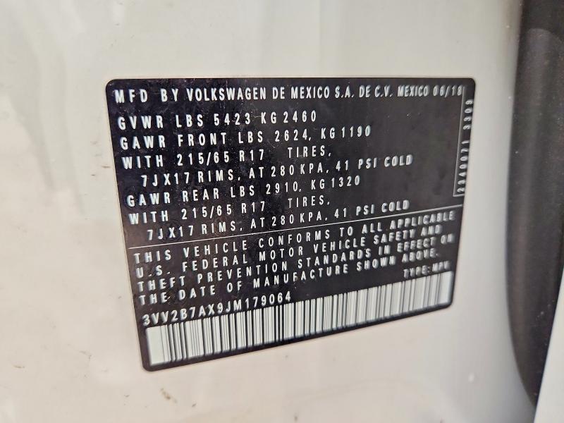 49502776 :رقم المزاد ، 3VV2B7AX9JM179064 vin ، 2018 Volkswagen Tiguan مزاد بيع