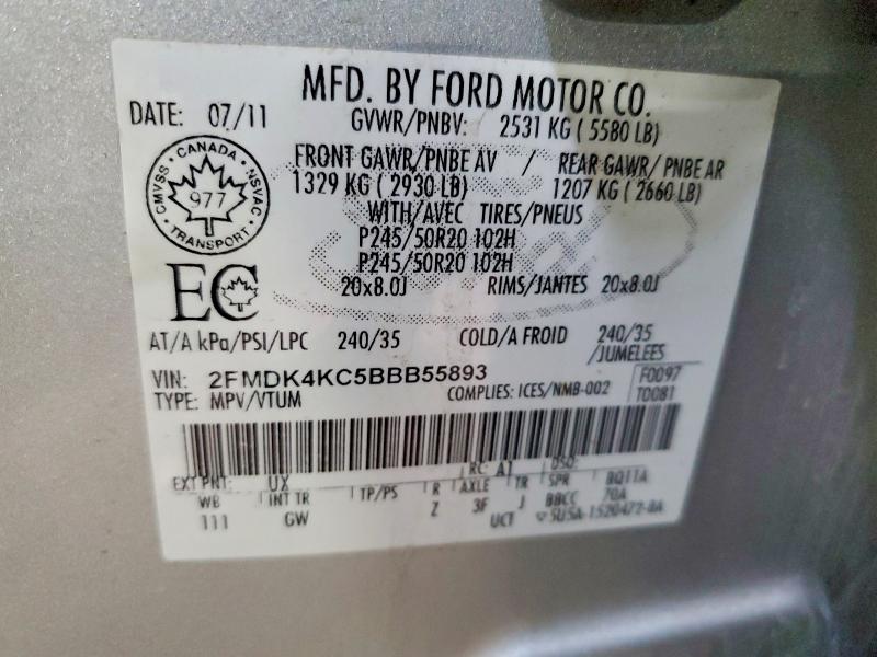 48046546 :رقم المزاد ، 2FMDK4KC5BBB55893 vin ، 2011 Ford Edge مزاد بيع