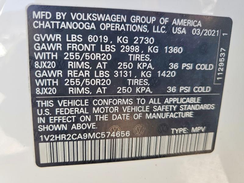 2021 Volkswagen Atlas მანქანა იყიდება აუქციონზე, vin: 1V2HR2CA9MC574656, აუქციონის ნომერი: 51302466