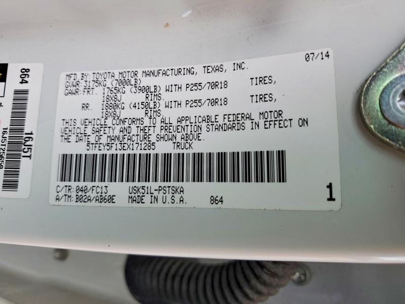 Продаж на аукціоні авто 2014 Toyota Tundra, vin: 5TFEY5F13EX171285, номер лоту: 51502056