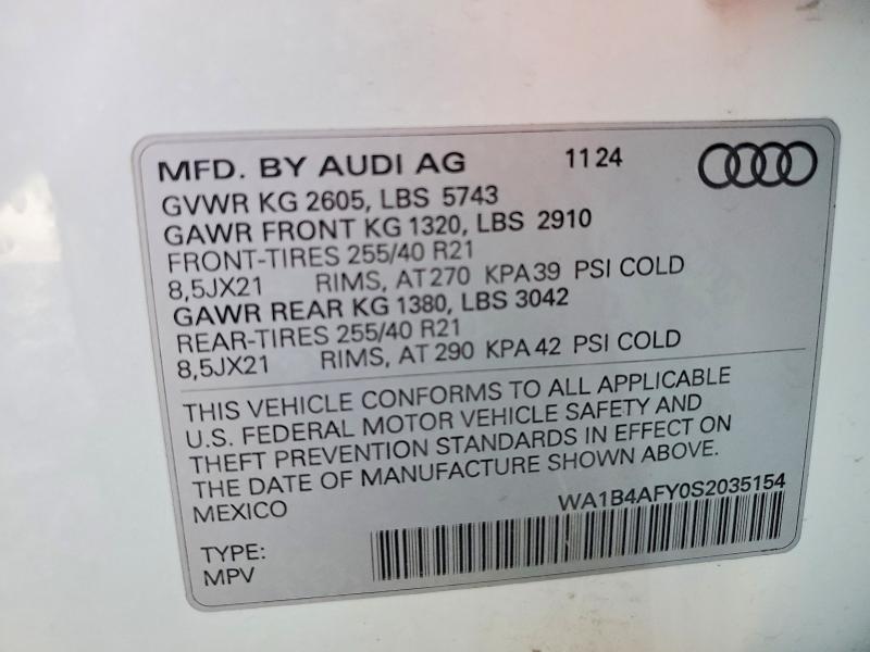 2025 Audi Sq5 მანქანა იყიდება აუქციონზე, vin: WA1B4AFY0S2035154, აუქციონის ნომერი: 51175006