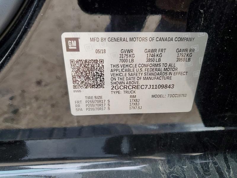 Продажа на аукционе авто 2018 Chevrolet Silverado, vin: 2GCRCREC7J1109843, номер лота: 48522846
