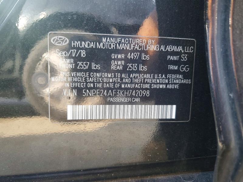 2019 Hyundai Sonata მანქანა იყიდება აუქციონზე, vin: 5NPE24AF3KH742098, აუქციონის ნომერი: 48141896