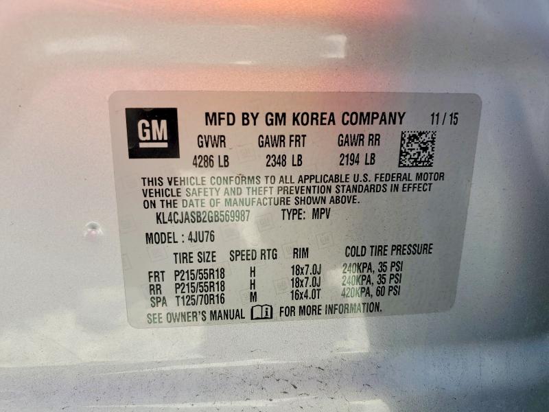 Aukcja sprzedaży 2016 Buick Encore, vin: KL4CJASB2GB569987, numer aukcji: 51274896