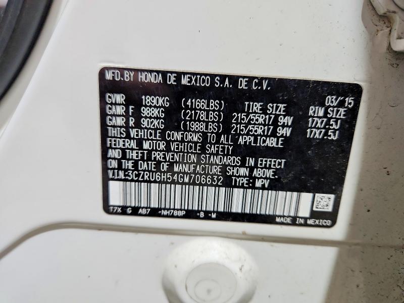 51181736 :رقم المزاد ، 3CZRU6H54GM706632 vin ، 2016 Honda Hr-v مزاد بيع
