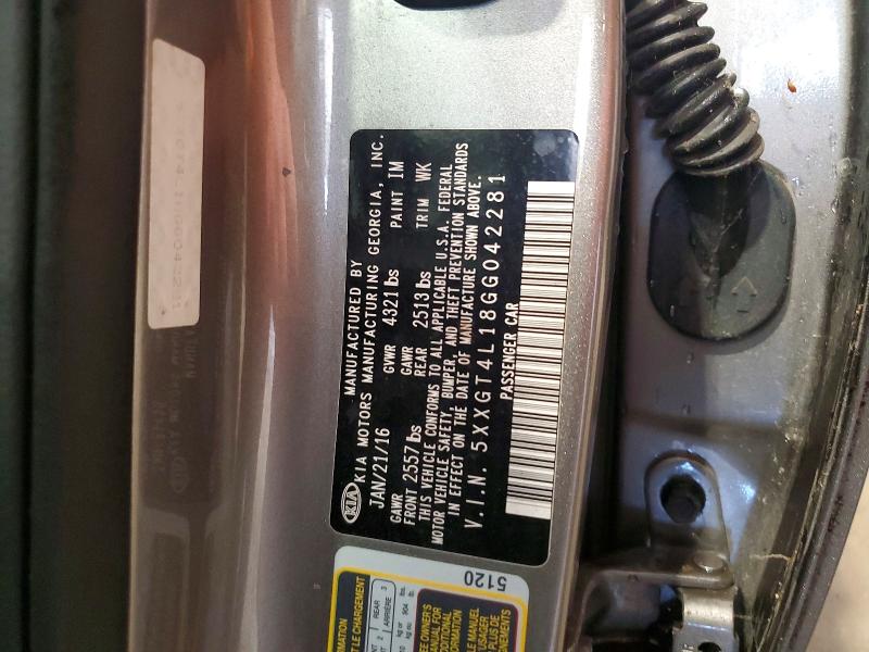 2016 Kia Optima მანქანა იყიდება აუქციონზე, vin: 5XXGT4L18GG042281, აუქციონის ნომერი: 50583956